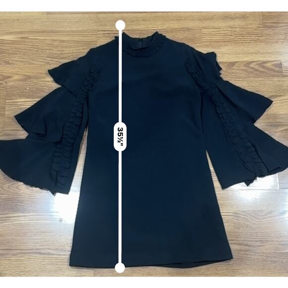 Alexis Black Marianne Tiered Bell-Sleeve Crepe Mini Dress Ruffled Trim Small - Picture 3 of 10